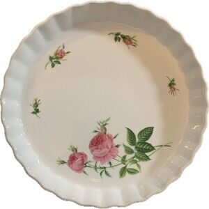 Christineholm Baking Dish Pink Peony Roses 9.5" Collectible Fluted Tarte Party